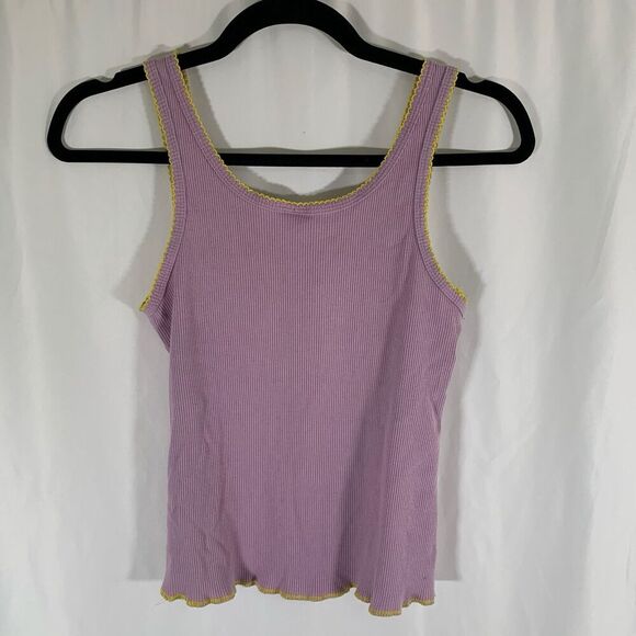 MTV Tank Top Women's Medium Purple Ribbed Sleeveless Embroidered Logo Cotton Ble - Picture 6 of 7